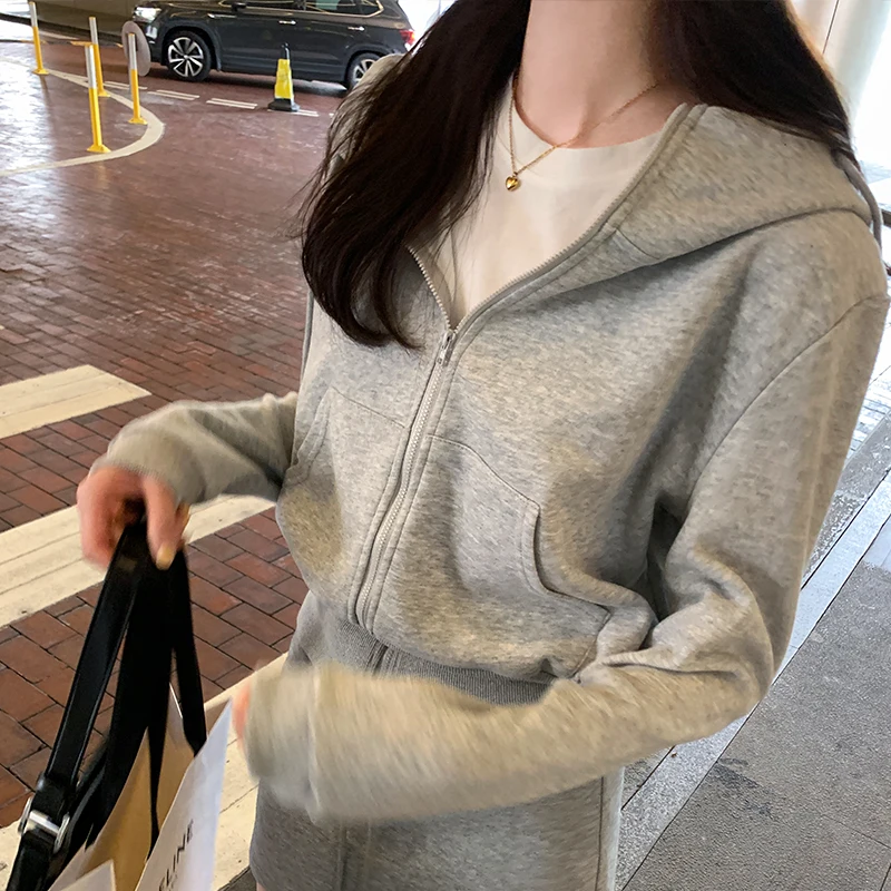 Streetwear Gray Sweatshirts Clothing For Women Casual Loose Harajuku Hoodies Female Vintage Women's tops