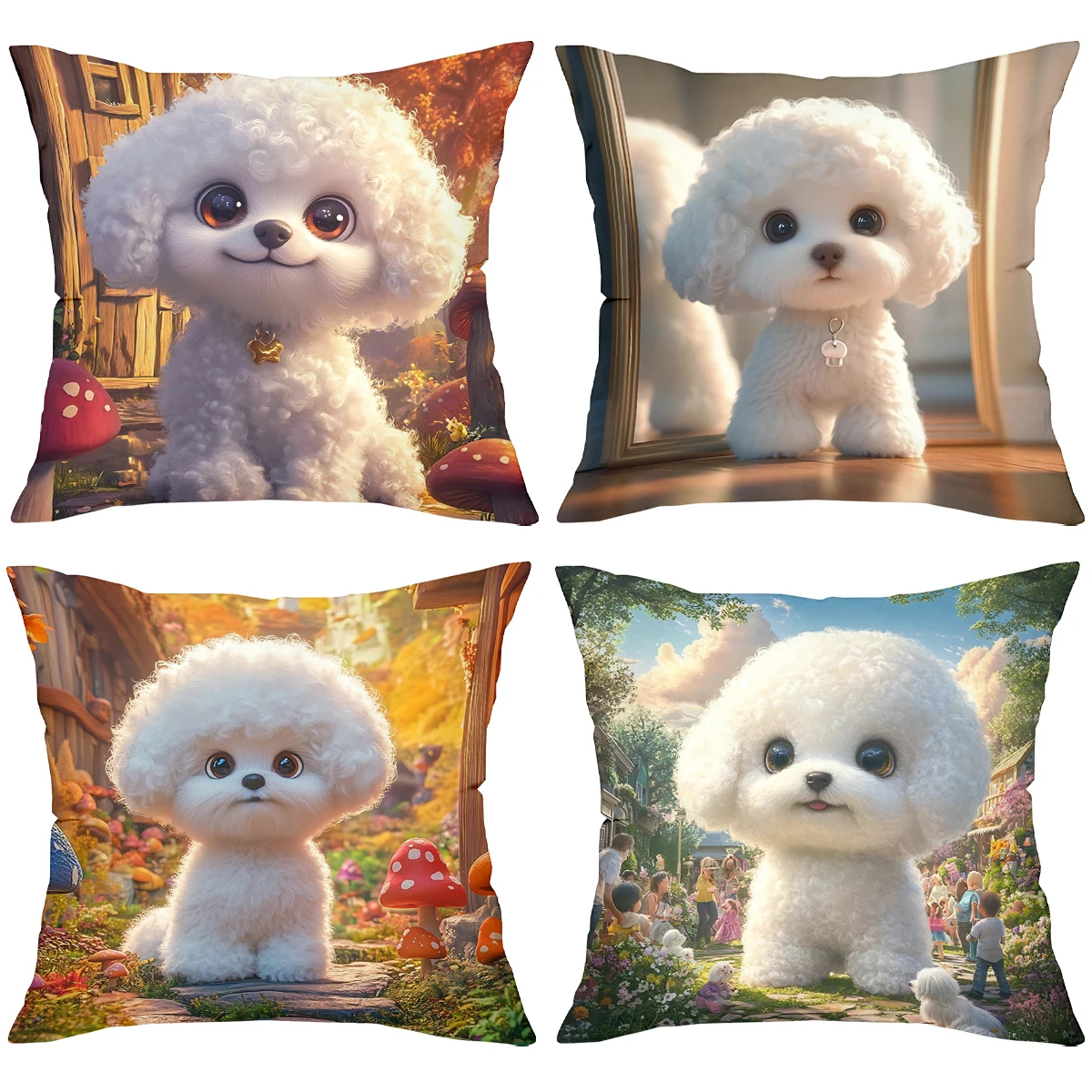 # Cute Bichon Frise Throw Pillow Covers Home Decor Polyester sofa decorative cushion cov Headboard Pillow (Without Pillow Core）