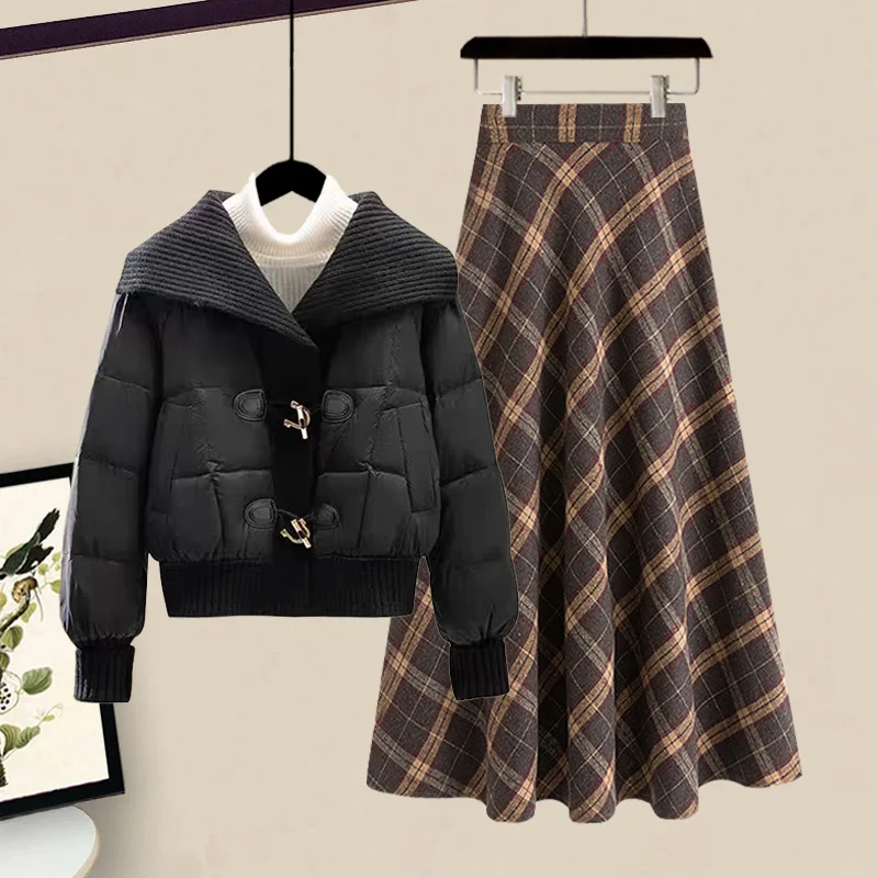 Thiened Bread Sle Cotton Jaet Women's Autumn Winter Cheered Skirt Two-Piece Set Faionable Casual Comfortable Cotton...