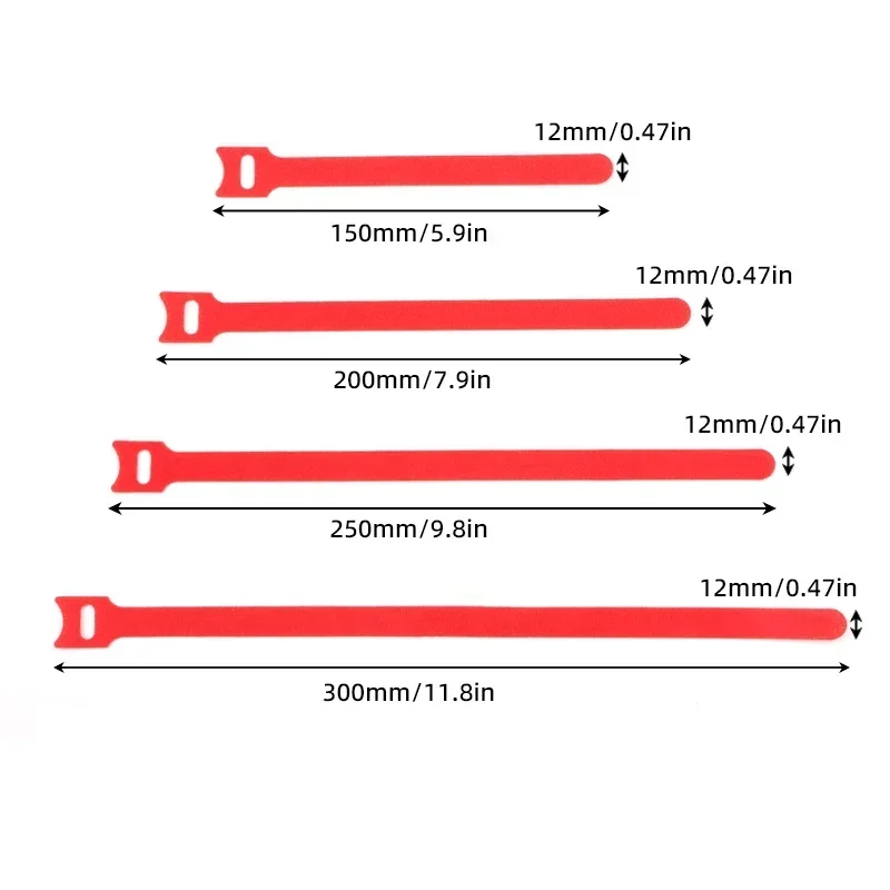 Releasable Cable Ties Wire Organizer Red 150 200 250 300mm Nylon Hook Loop Straps Wrap Zip Bundle Bandage Tie Plastics Fastening