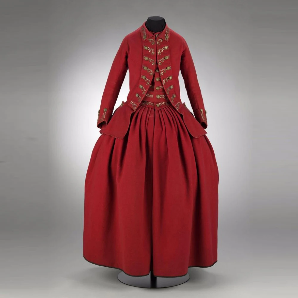 

18th Century Red Riding Costume Women Gothic Steampunk Travel Visiting Dress Suit Colonial Civil War Duchess Tea Party Ball Gown