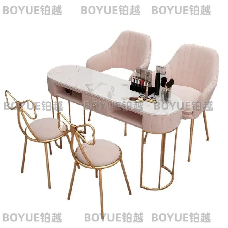 Nail art table and chair set Nordic economic single and double nail art table baking paint wrought iron