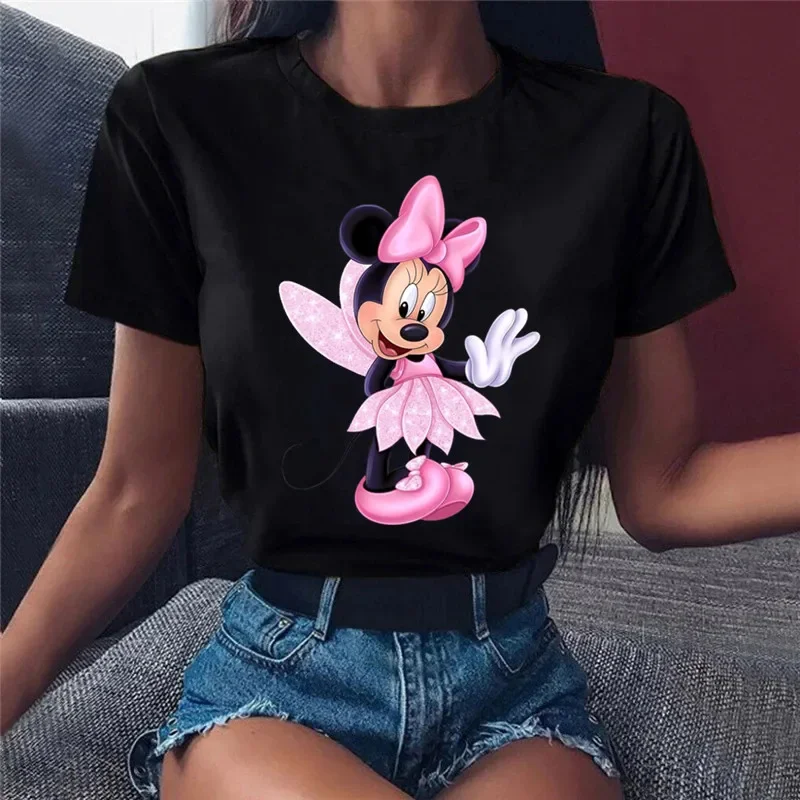 Minnie Mouse Print T Shirt Women Cartoon Tops Ladies Short Sleeveed Female T-shirt Oversized O-neck Top Y2k Tshirt