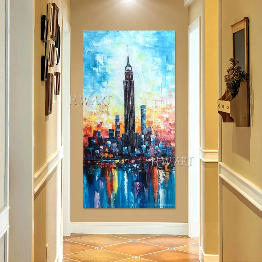 

Beautiful High Building City Landscape Art Paintings, Abstract Canvas Design Artwork Unframed, Wall Picture For Sleeping Room