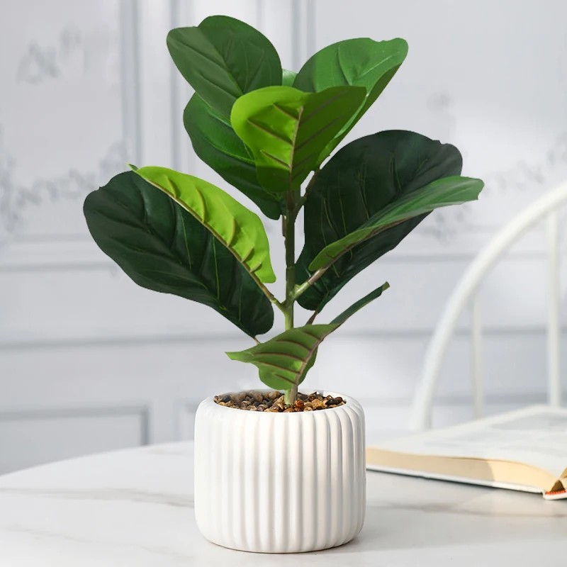 38cm Fake Ficus Tree Artificial Fiddle Leaves Tropical Banyan Plants Branch Plastic Fig Tree Foliage Faux Rubber for Home Office