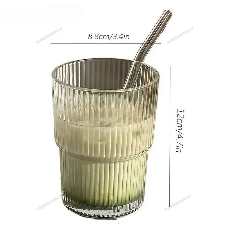 450ml 1/2Pcs Stripe Glass Cup Transparent Glasses with Lid and Straw Ice Coffee Mug Tea Cup Juice Glass Milk Water Cup Drinkware image 6