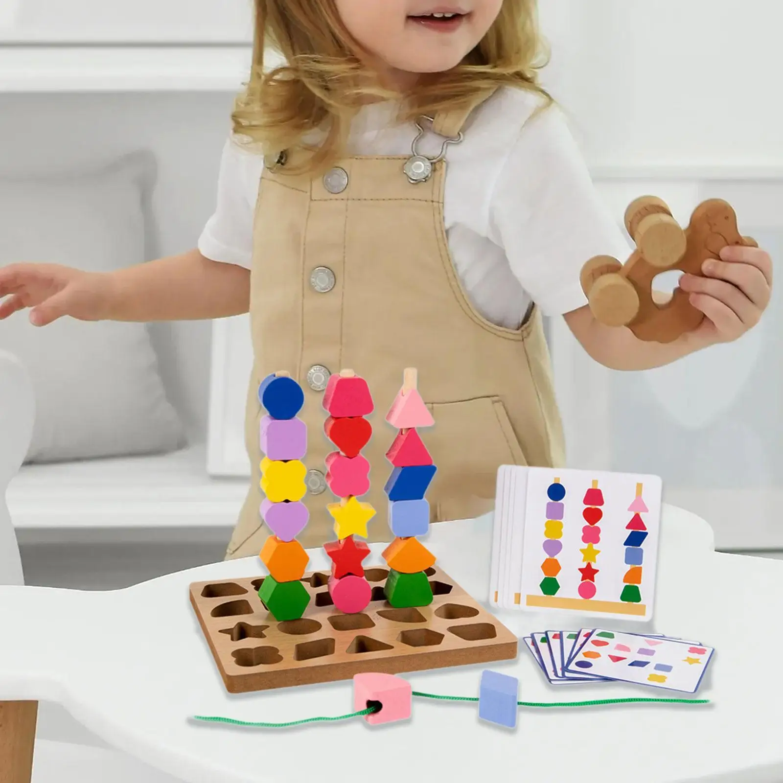 Wooden Beads Sequencing Toy Lacing Beads,Fine Motor Skills,Stacking Toy Threading Toys for Children 2 3 4 5 Holiday Gifts