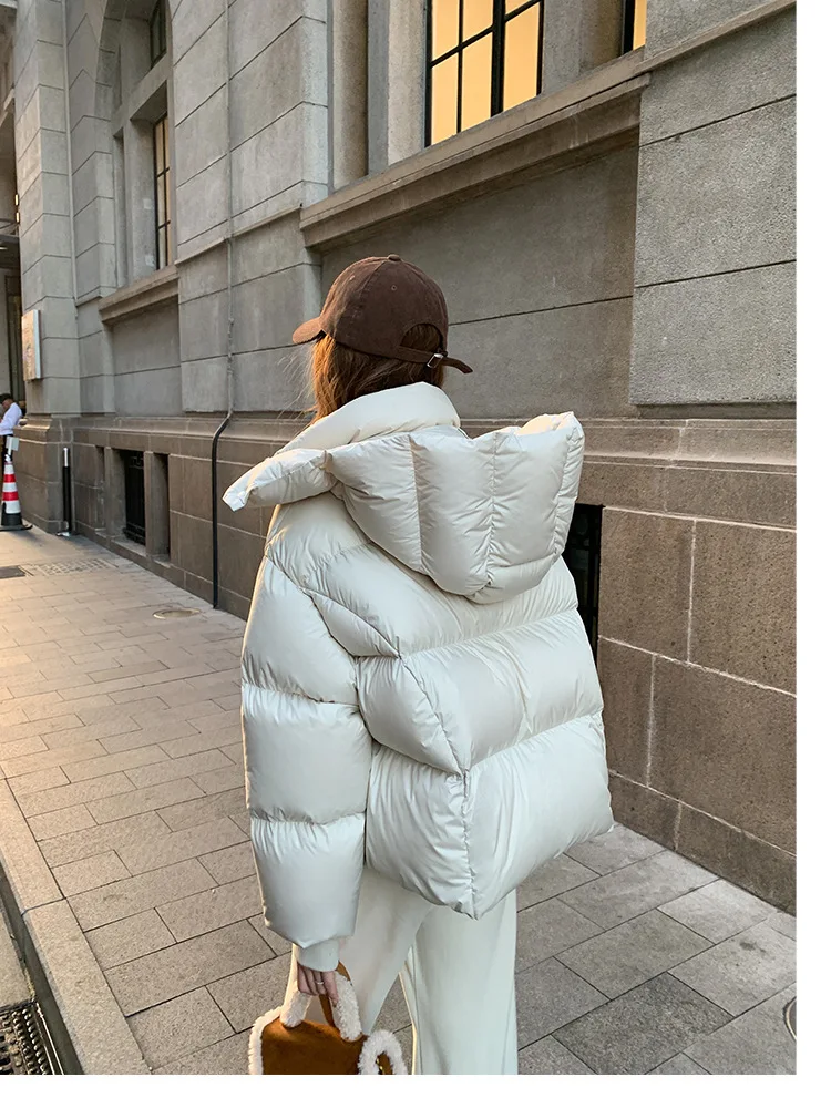 2026 New Women's Winter Short Hooded Puffer Jacket Korean Loose Thick Padded Jackets Female Lightweight Warm Solid Padded Parkas