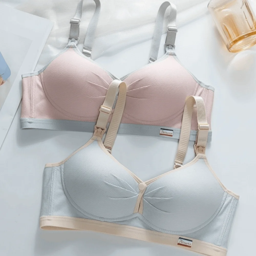 Pure Cotton Double Button Breastfeeding Bra Seamless Breathable Anti Sagging Maternity Bra Soft Comfortable No Underwire