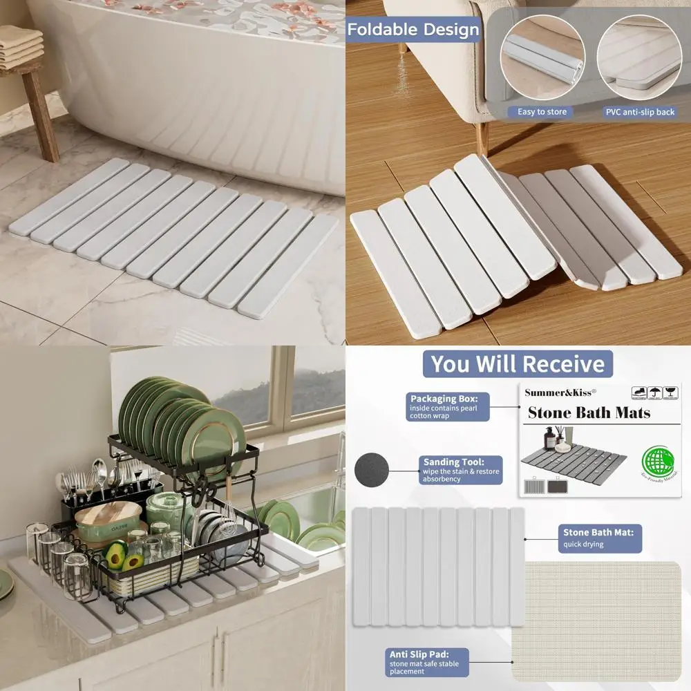 

Складной каменный коврик для ванной, быстросохнущие коврики для сушки камней для ванной комнаты, супервпитывающий коврик для ванной, нескользящий, большая диатомическая земля