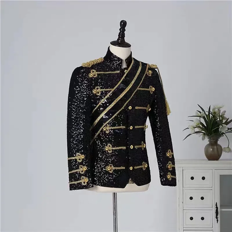 Men's Michael Jackson Top Medieval Vintage Gothic Punk Military Drummer Parade Jacket Marching Band Coat Costume JS8652