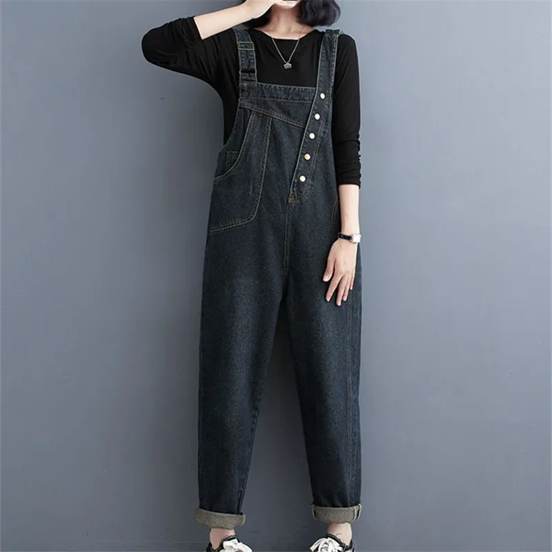 

Vintage Denim Suspenders Women Spring Autumn New Korean Fashion Jean Overalls Jumpsuit Female Conjoined Straight Trousers B440