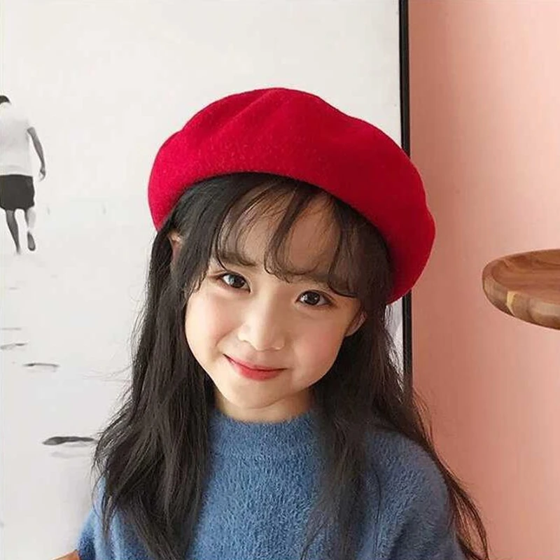 Autumn And Winter Children\'s French Beret Kids Girls All-match Solid Color Painter Hat Infant Bbay Fashion Caps Accessories