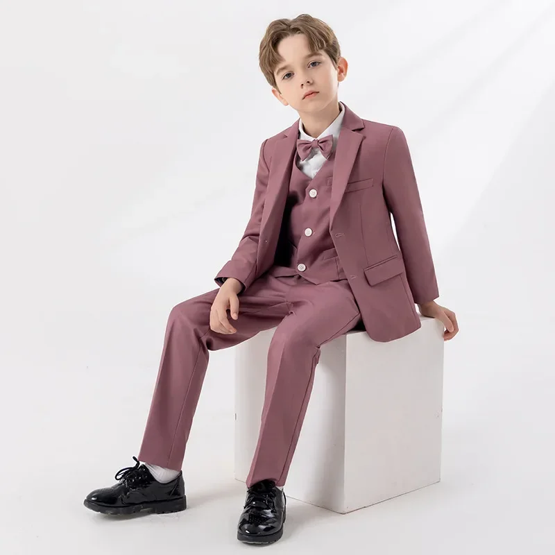 

Boys Pink Slim Fit Suits Formal Wear Children Teenagers Groomsman Performance Host Clothes Kids Gent Students Party Full Dress