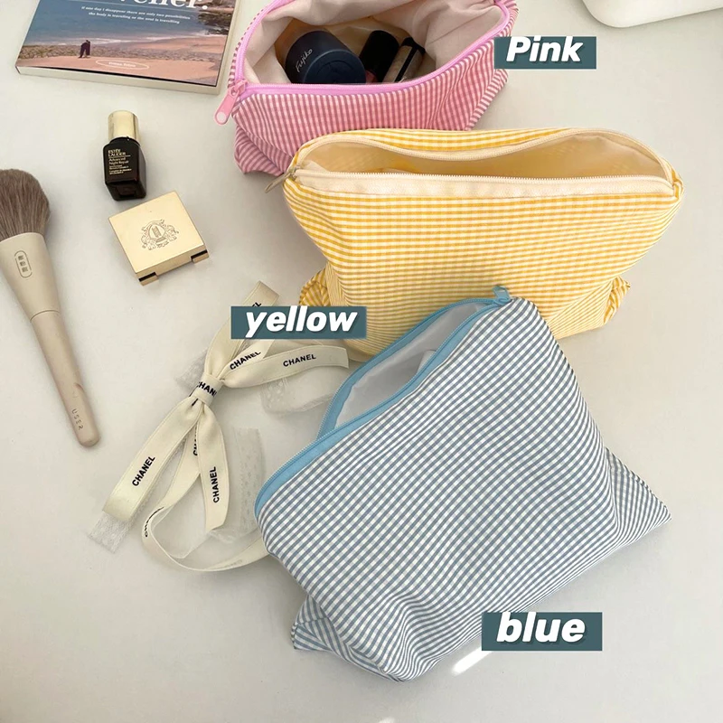 INS Plaid Cosmetic Pouch Pink Blue Travel Make Up Bag for Outdoor Activities Camping Storage Bag Girl Room Decor Handbags 파우치