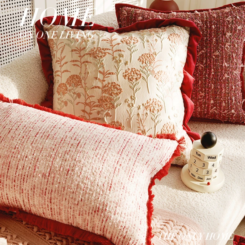 

30x50/45X45CM Pink Retro Throw Pillow Cover French Luxury Stamping Waist Cushion Cover Decor Home Decorative Pillowcas