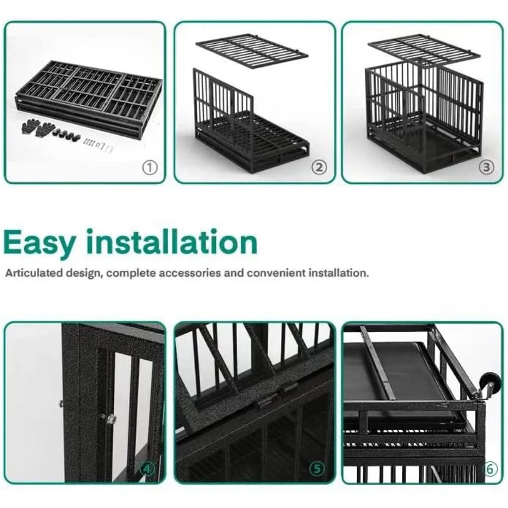 Imagem -03 - Heavy Duty Dog Crate Cage Canil com Rodas Alta Ansiedade Indestrutível Sturdy Locks Design Porta Removível 48 38