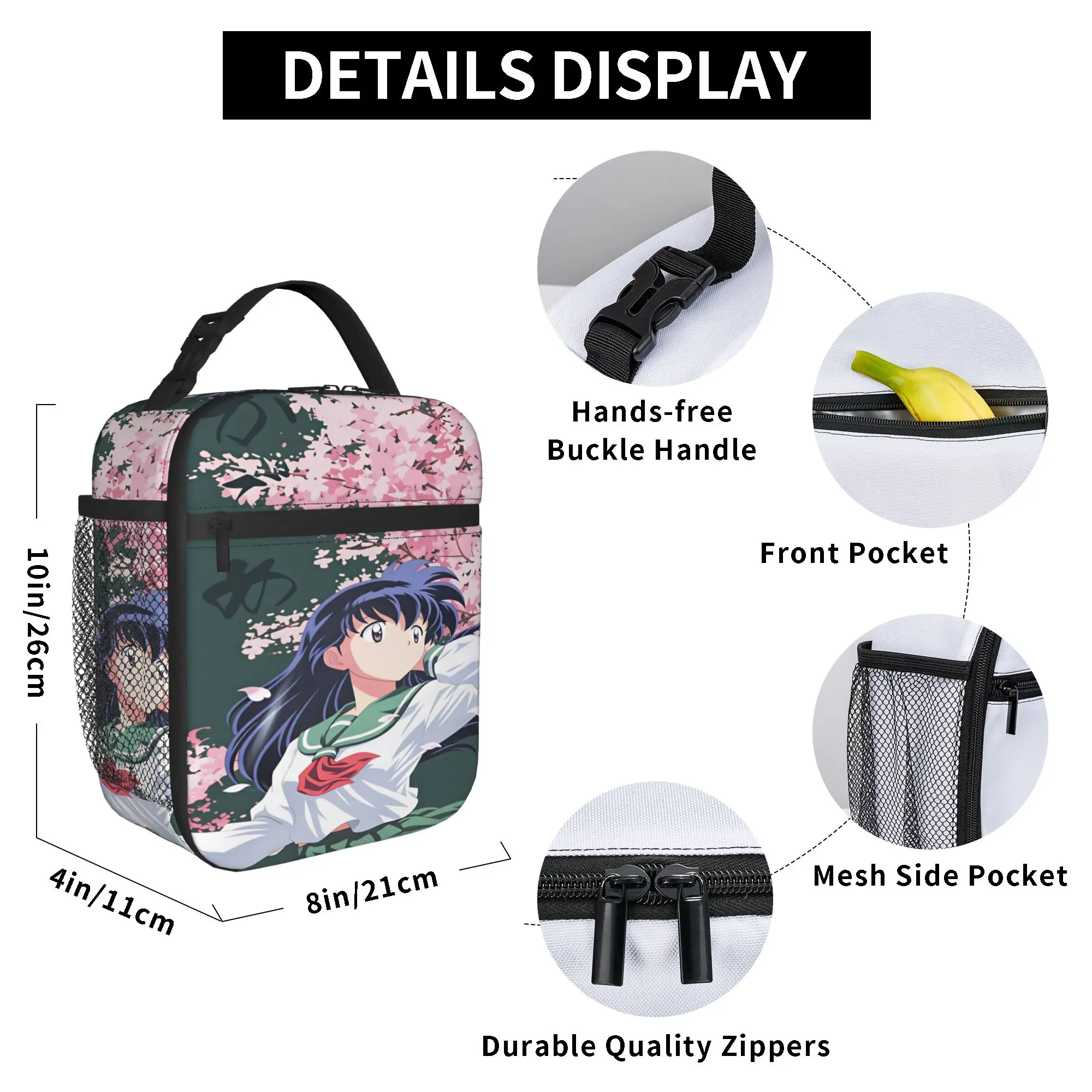 Inuyasha Kagome Higurashi Lunch Bag  Travel Lunch Box For Women Casual Thermal Lunch Bags Oxford Portable Zipper Cooler Bag view 6