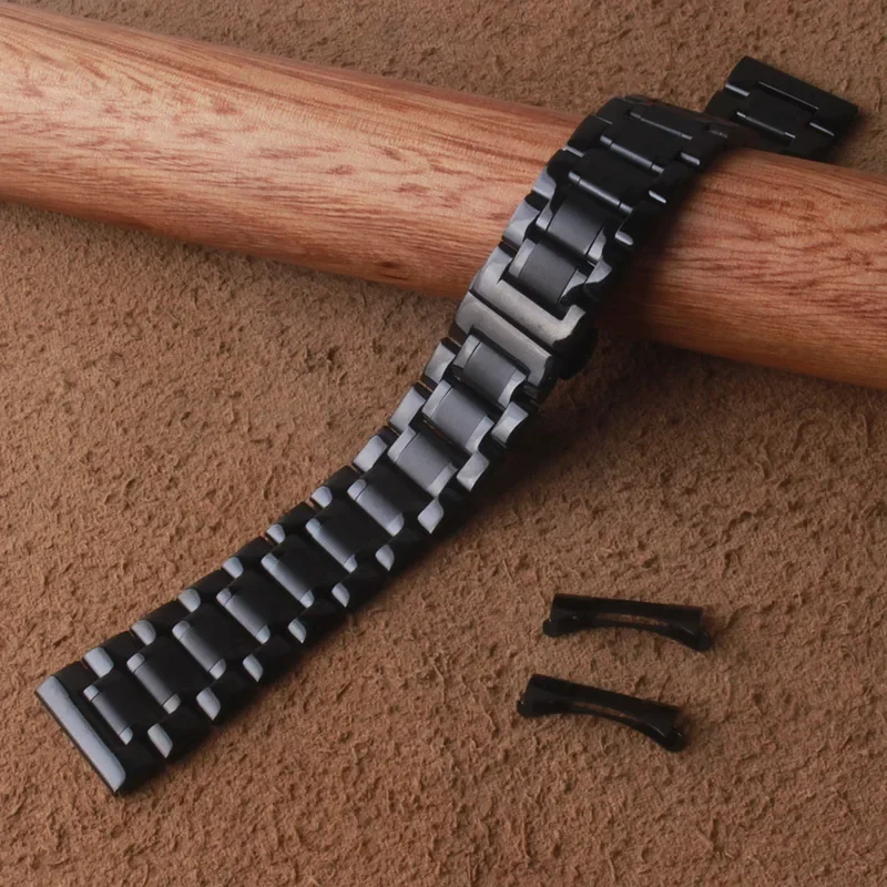 Paski do zegarków ze stali nierdzewnej Czarny 19MM 20MM 21MM 22MM 23MM 24mm Metalowy pasek do zegarka Bransoletka na nadgarstek Solid Link Zakrzywione końce męskie