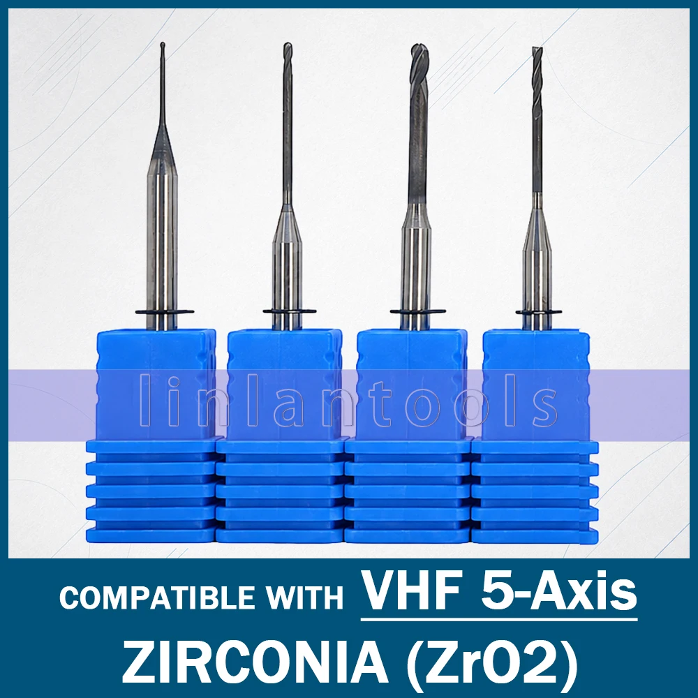 Milling Cutters Compatible with VHF 5-Axes CAD/CAM K5, S1, S2, S5, R5, E4, E5,etc. | for Zirconia, PMMA, PEEK, Wax, Composites