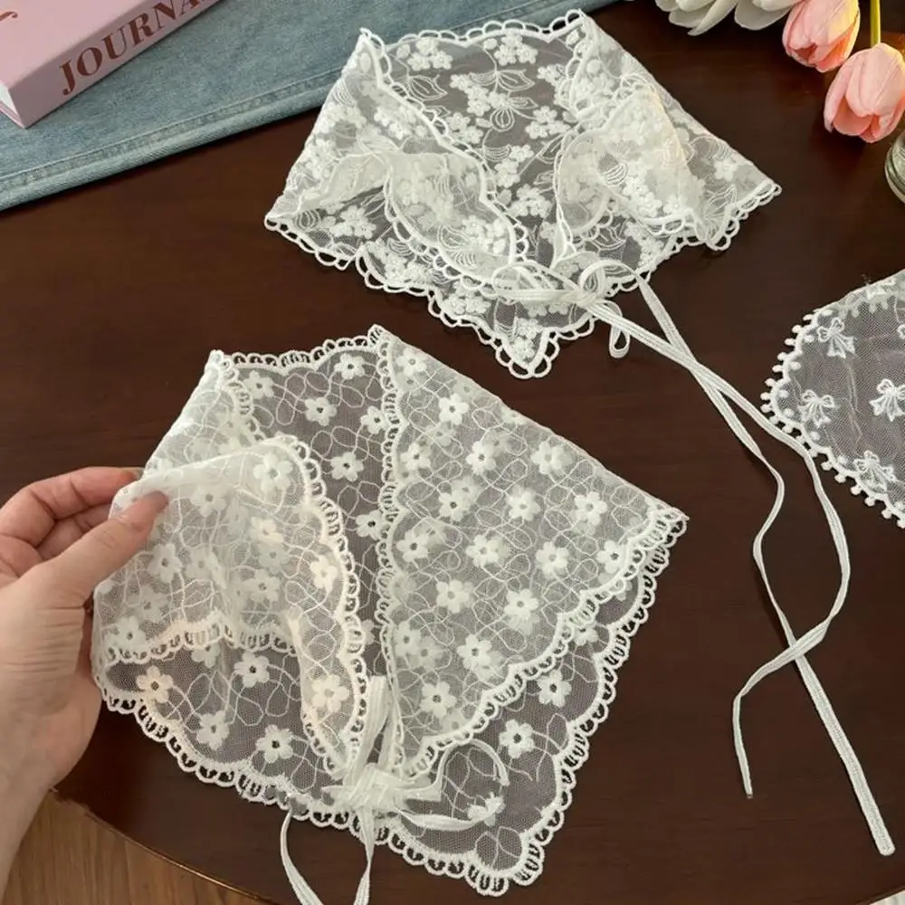 المرأة رقيقة الدانتيل الثلاثي وشاح الصيف الأزهار الدانتيل الشعر وشاح يلتف الفرنسية الرجعية الحجاب عقال وشاح حريري صور الدعائم