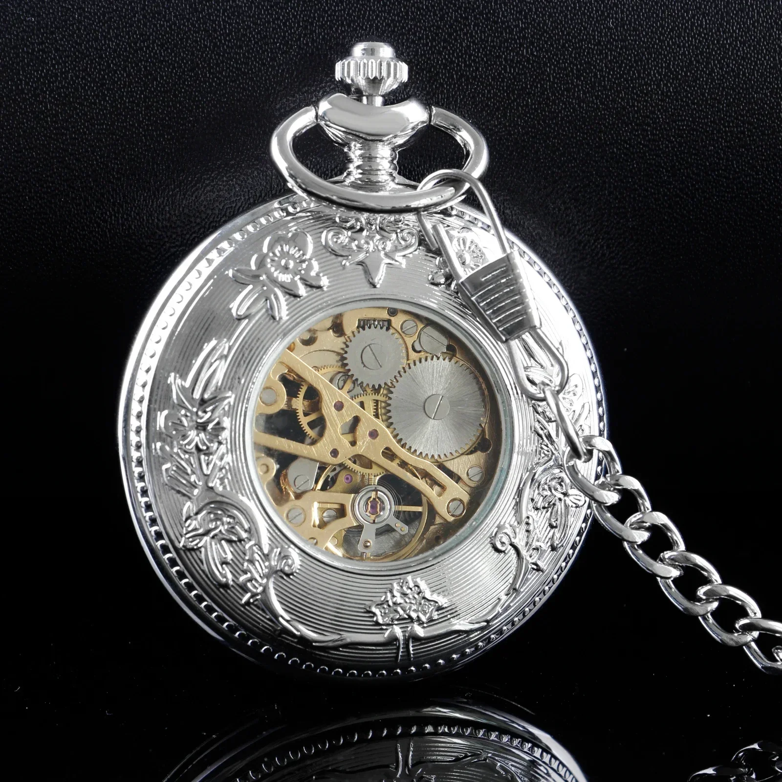 Silver Roman Numerals Vintage Skeleton Mechanical Pocket Watch For Men Women Hand Wind Pocket & Fob Watches Half Hunter