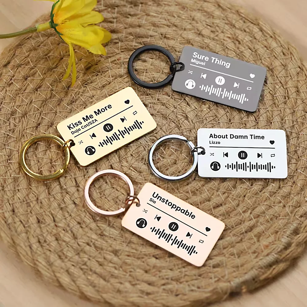 Personalized Music Gift Keychains Music Spotify Scan Code Keychain for Women Men Keyring Custom Laser Engraving Music Key Rings