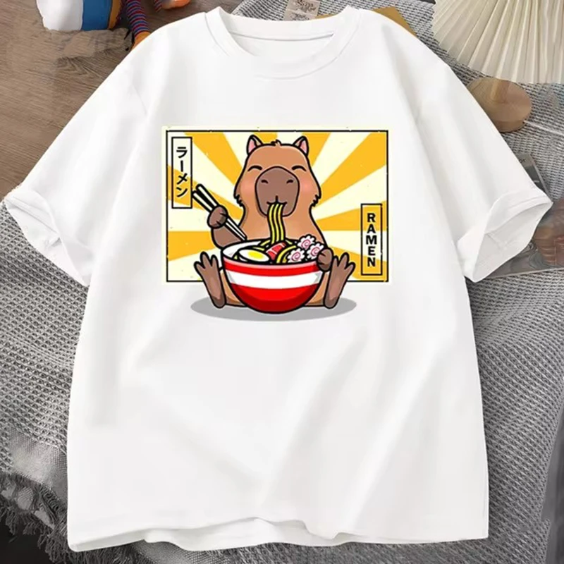 Capybara Cotton T-shirts Casual Men\'s Clothes Oversized Short Sleeve Tees Summer Japanese Streetwear 90s Animal Graphic T Shirts