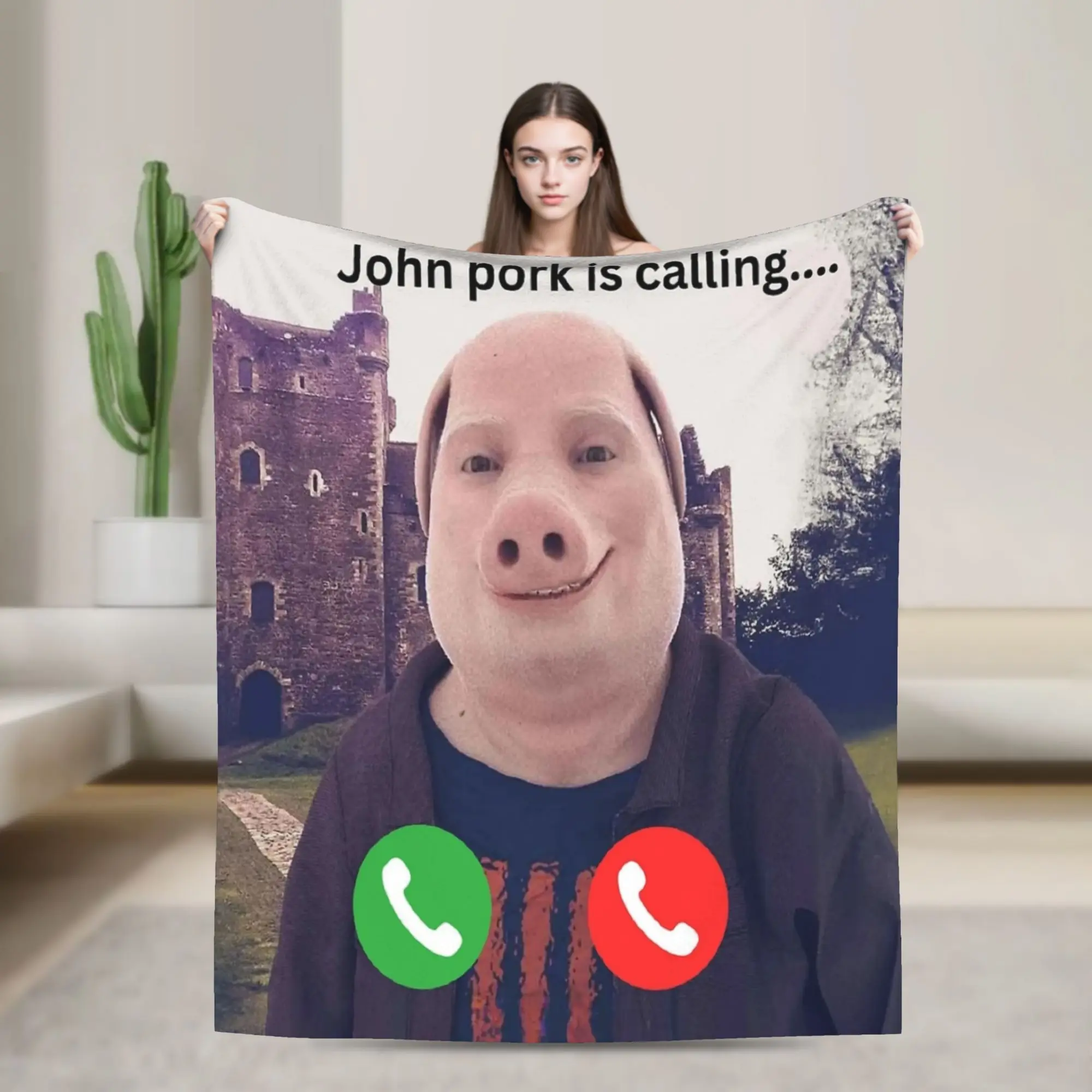 John Pork is Calling Meme Plush Blanket  Awesome Throw Blankets for Home Hotel Sofa  125*100cm Rug Piece