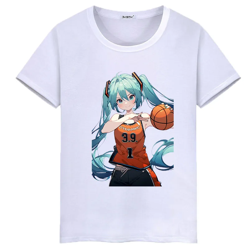 Kawaii Hatsune Miku Athletic babes Anime pattern DIY homemade Cotton short sleeves in summer surprise Birthday present