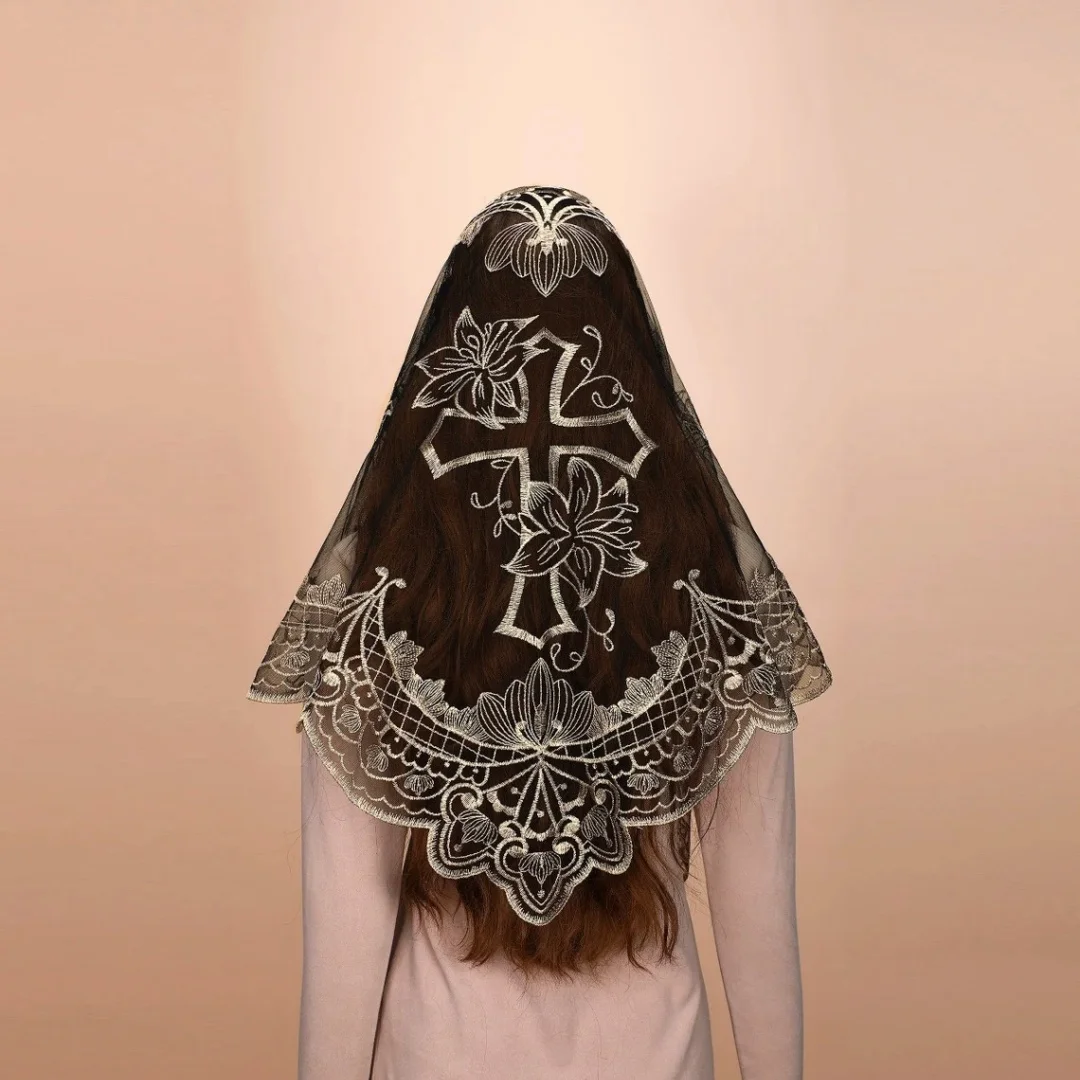 Embroidery Church Veils For Women Scarf Spanish Triangle Veil Lace Mantilla Catholic Veil Head Covering Wedding Bridal Veils