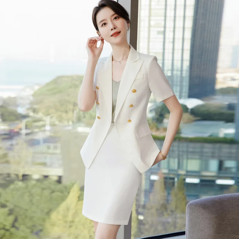 Short Sleeve Suit Suit Women's Summer Thin Dignified Goddess Fan High End Business Clothing Hotel Front Stage Work Wear Clothes