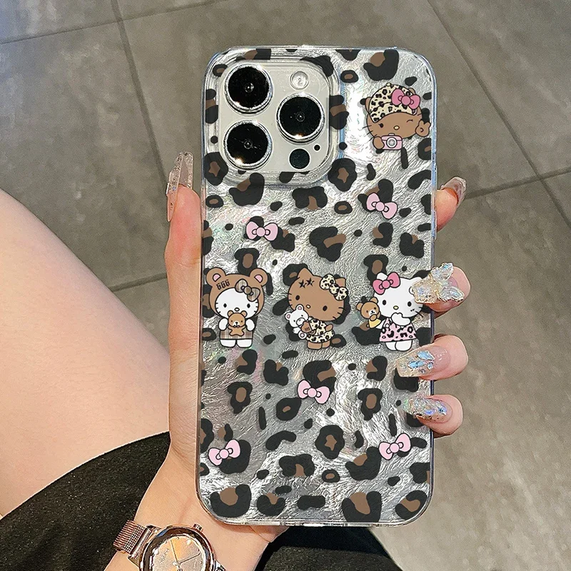 Kawaii Leopardenmuster Hello Kitty stoßfeste Hülle für iPhone 16 15 14 13 12 11 Pro Max Sanrio Anime Zubehör Schutzhülle