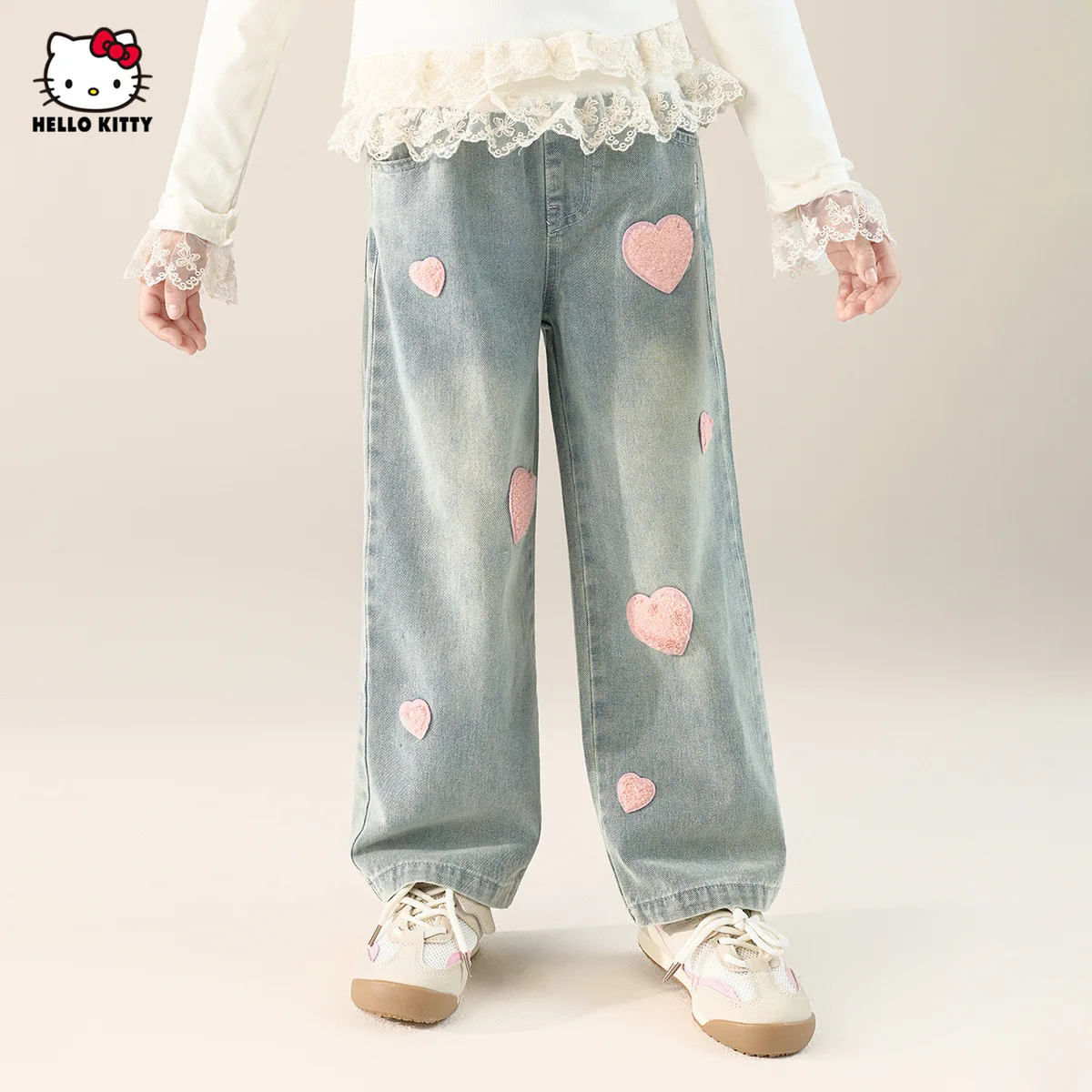 

MINISO New Cute Children's Jeans HelloKitty Girls Loose Autumn and Winter Straight Pants Casual Birthday Gift