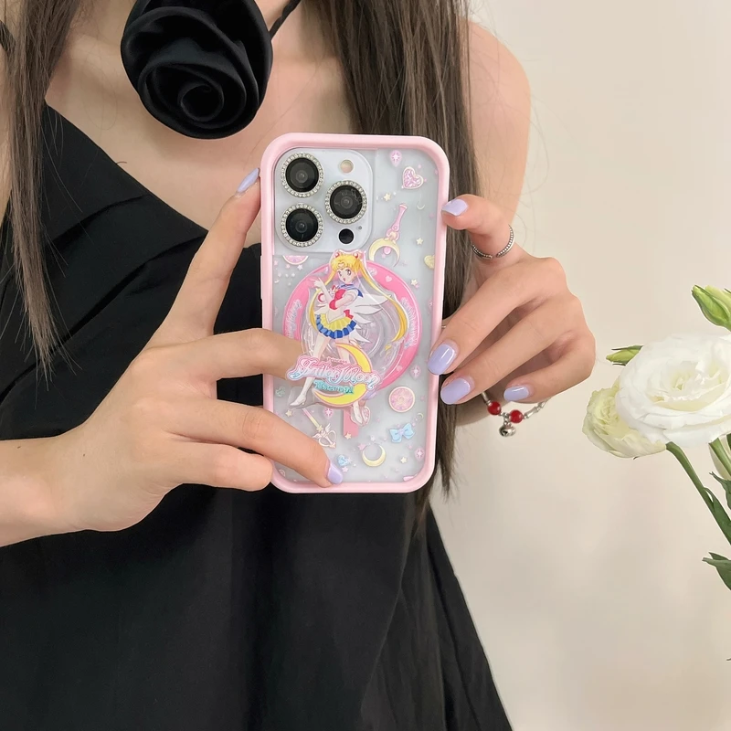 Cute Japan anime Sailor Moon Magnetic Holder Magsafe Wireless Charge Phone Case For iPhone 15 14 13 12 11 Pro Max Hard Cover