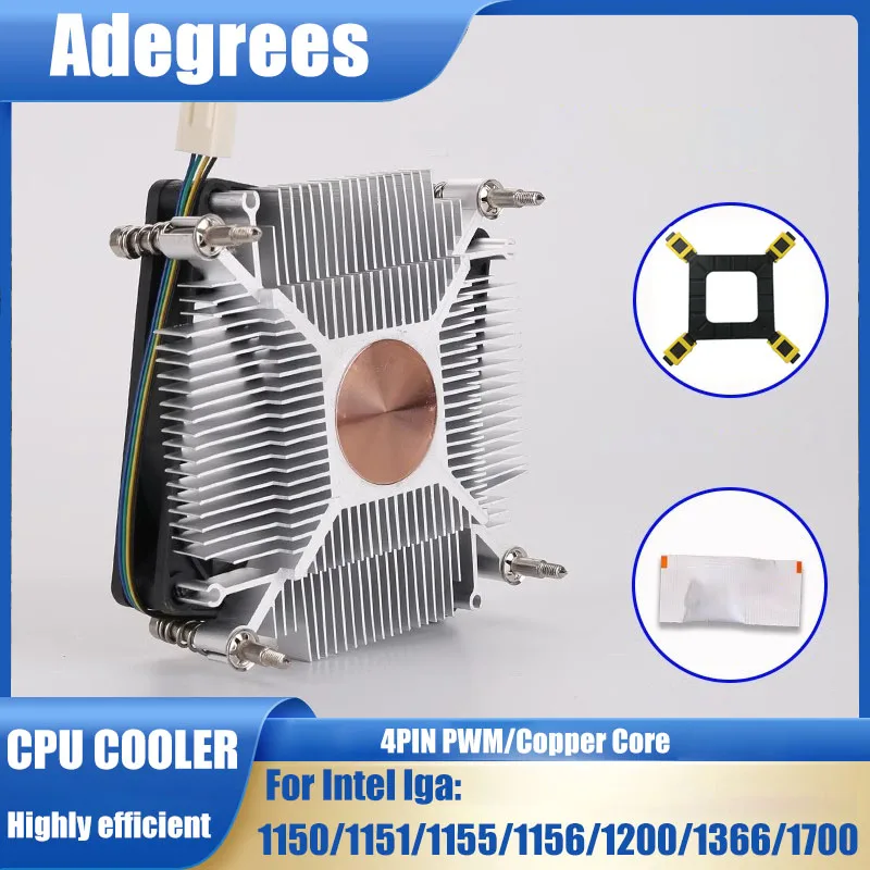 Cooler de Ar para CPU MINI 80MM, Ventilador Slim para PC, Radiador para Intel LGA 1155 1156 1150 1151 1366 1700 1200, Ventilador Silencioso