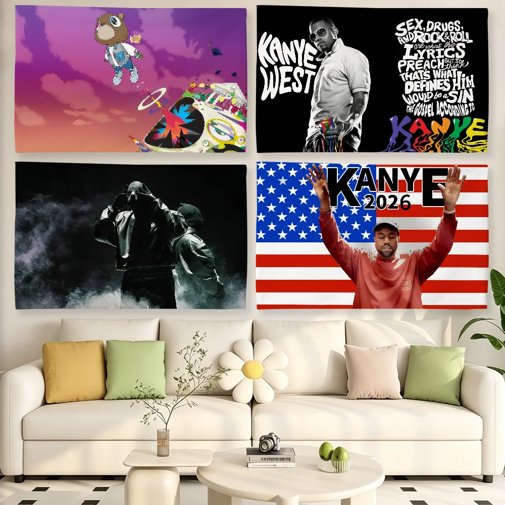 Rapper K-Kanye W-West Flag Banner Tapestries For Classroom Dormitory Camping Picnic Party Cheering Home Indoor Outdoor Decor