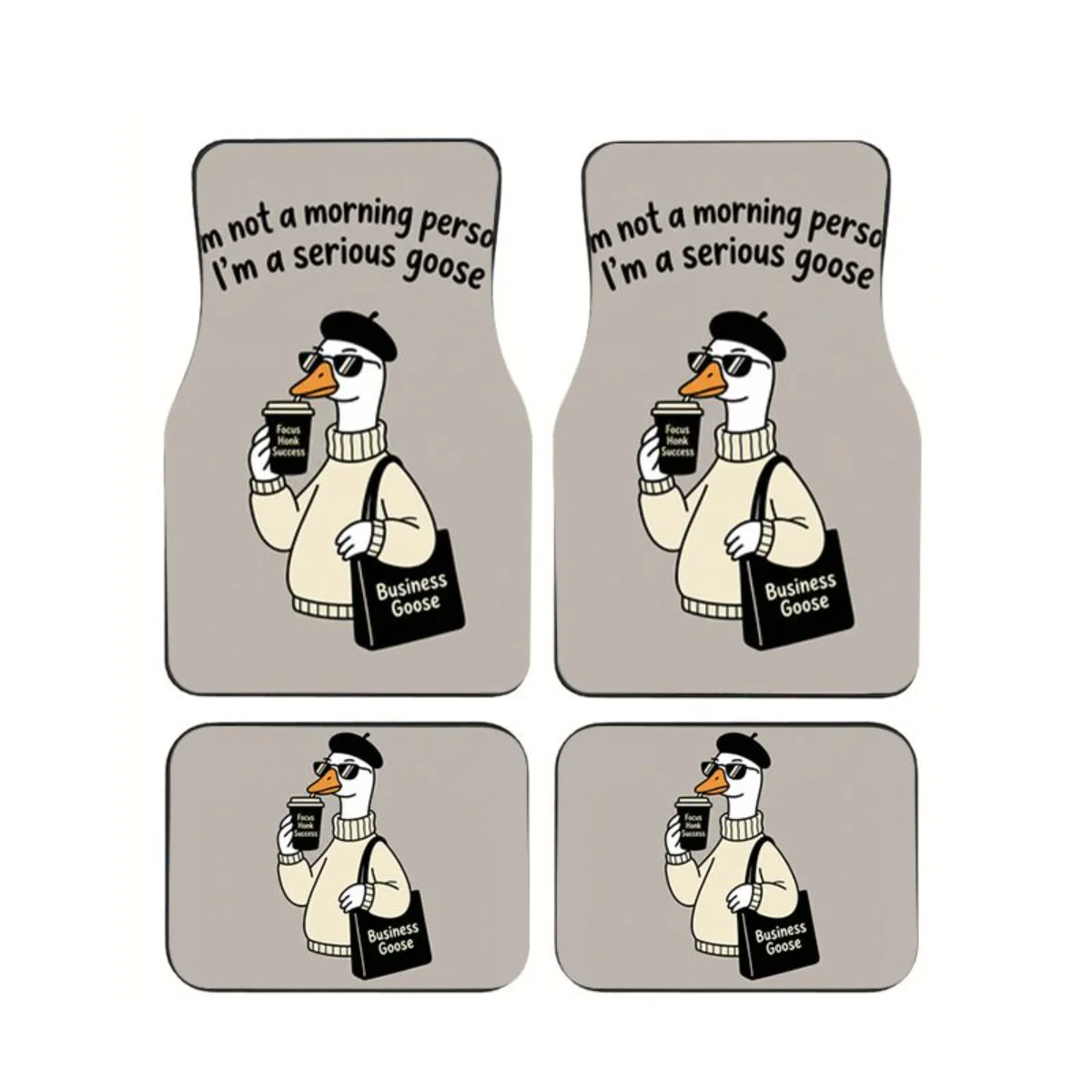 Funny Office Goose Coffee Print Car Floor Mats Universal 4PCS Set Waterproof Non-slip Auto Accessories For SUV Truck Suit Gift