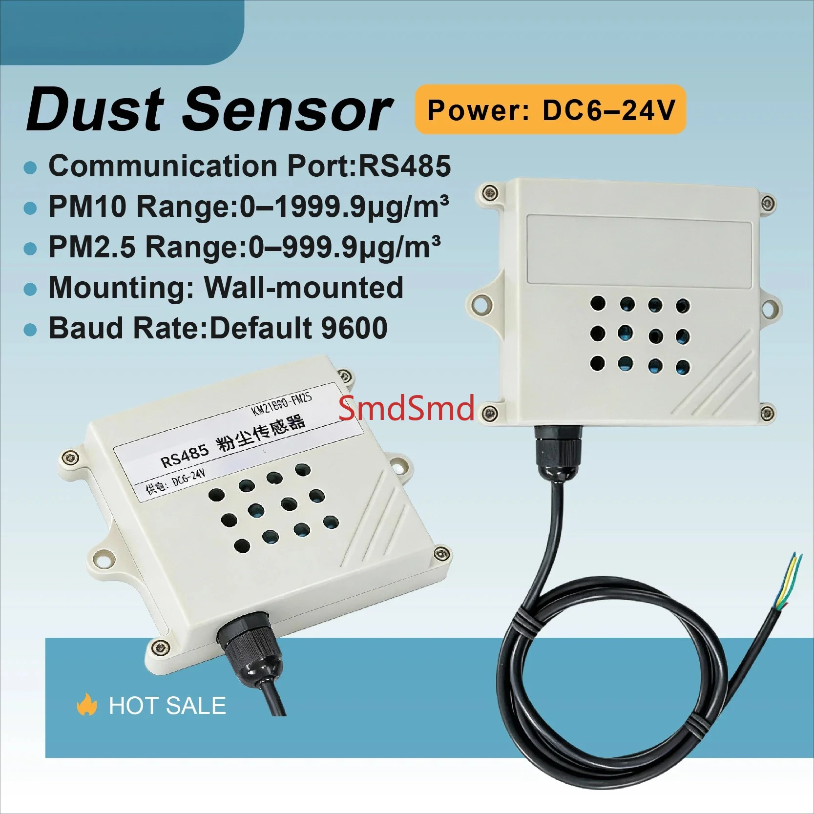 KM21 Industrial PM2.5 PM10 Particle Monitor with RS485 Output DC 6-24V Wall Mount Air Quality Sensor