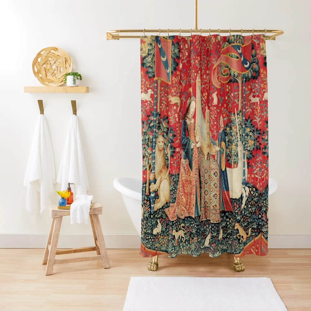 

UNICORN AND LADY PLAYING ORGAN WITH ANIMALS , Hearing Shower Curtain Shower Set Anime Shower Curtain