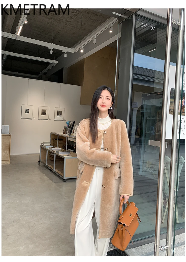 Natürliche Merinowolle Schaffell Doppelseitige Pelzjacke Frauen Mode Kamel Lange Echtpelzmantel Winter Frau Kleidung 2025, abrigos