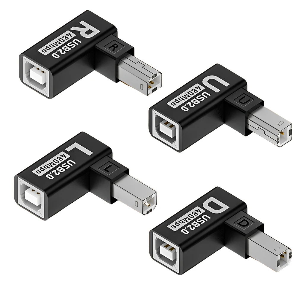 Adapter USB 2.0 do drukarki USB 2.0 męski na żeński 90-stopniowy adapter do drukarki USB B Konwerter wtyczki przedłużającej do skanera drukarki