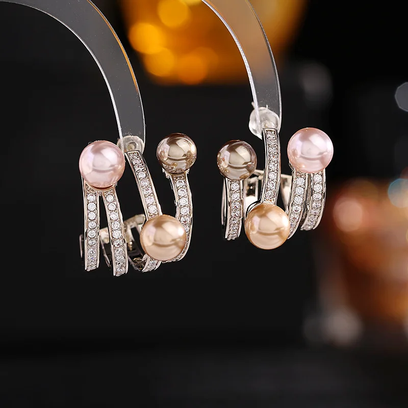 

Bilincolor Luxurious Multilayer Half Circle Pearl Earrings for Wedding or Party