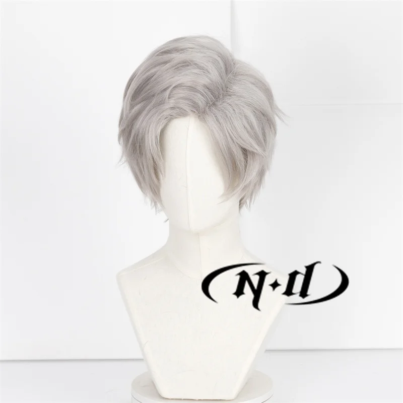 ND Sylus Game Love and Deepspace Cosplay Short Grey Hair Wigs Heat Resistant Kanekalon Synthetic Hair for Game Halloween Theme