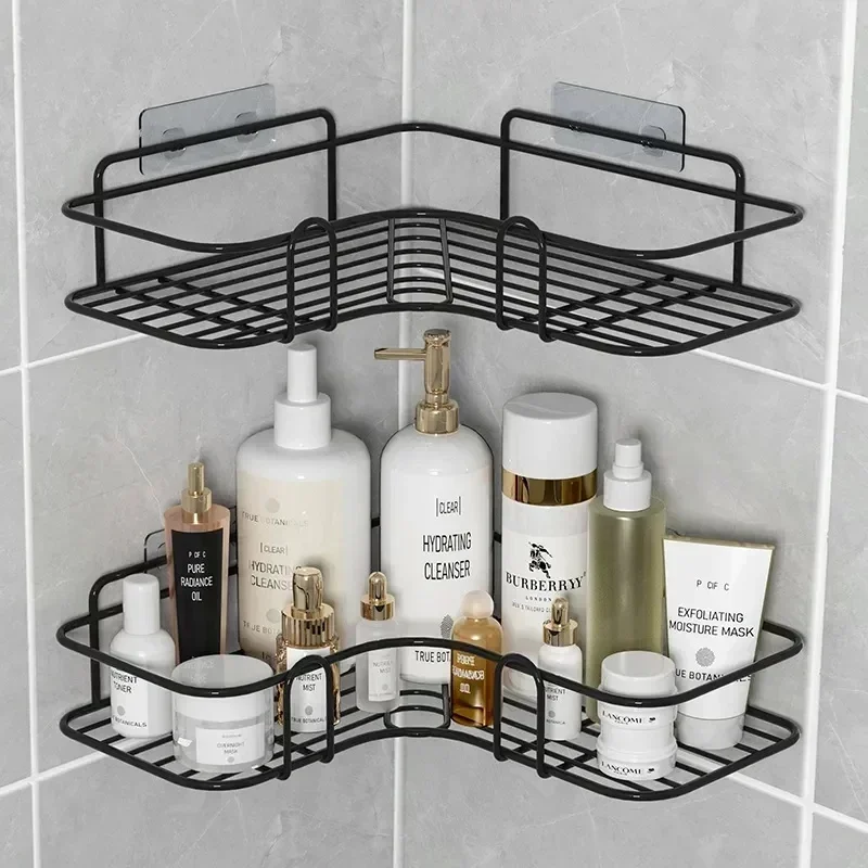 

Bathroom Shelf Wall Mounted Corner Storage Shelves Shampoo Holder Cosmetic Rack Iron Shower Drain Basket Bathroom Organizer