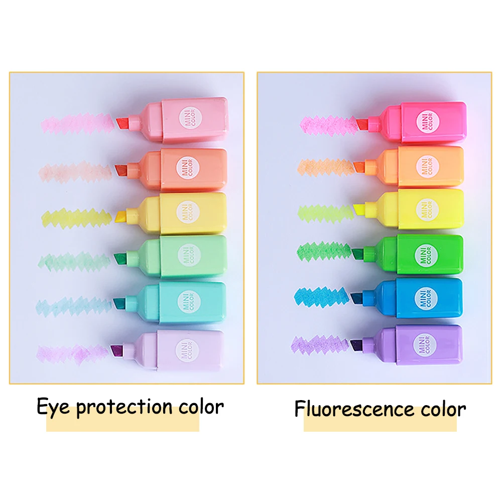 6Pcs Mini Macaron Color Highlighter Soft Tip Pens Color Marker Pen Fluorescent Pen School Office Supplies Student Stationery