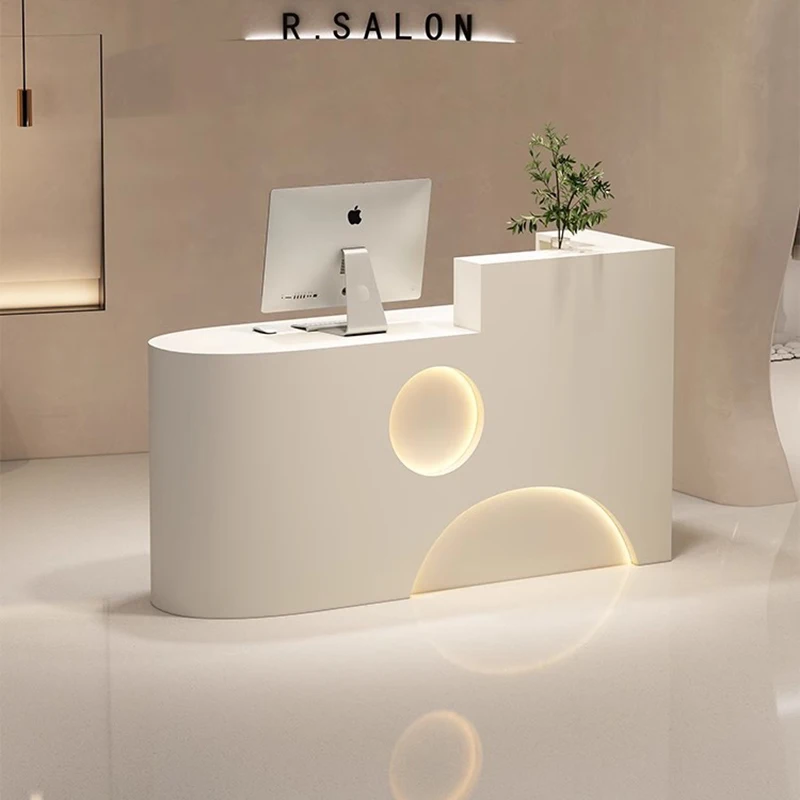 

Nordic ​​Glossy White Modern Cashier Counter Compact Italian Minimalism Salon Boutique Reception Desk Office Furniture FYRD​​