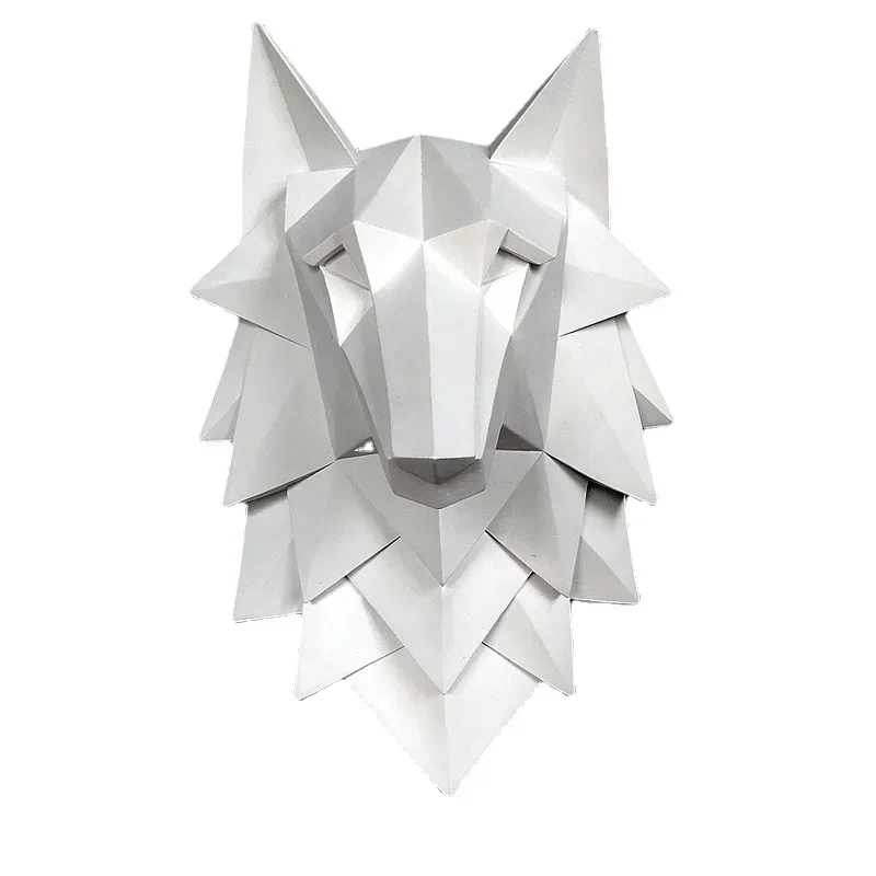 Handgemaakte hars kunst standbeeld 3D abstracte wolf hoofd ambachtelijke accessoires sculptuur bruiloft kerst muur decor kind cadeau