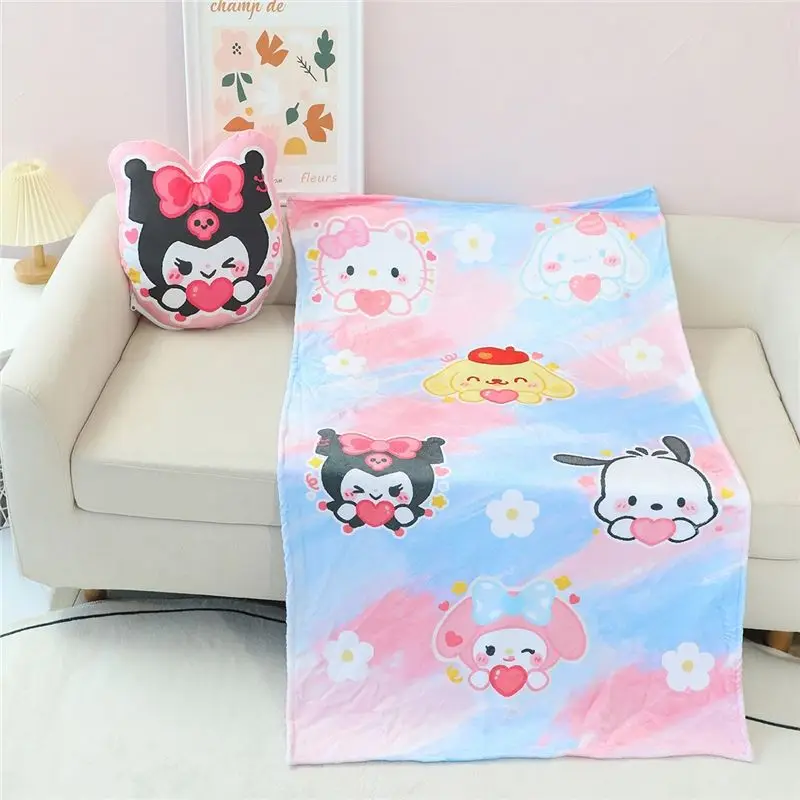 Sanrio Bixin Pillow Cute Cartoon Hello Kitty Kuromi My Melody Cinnamoroll 2-in-1 Blanket Throw Pillow Nap Blanket Gift for Kids