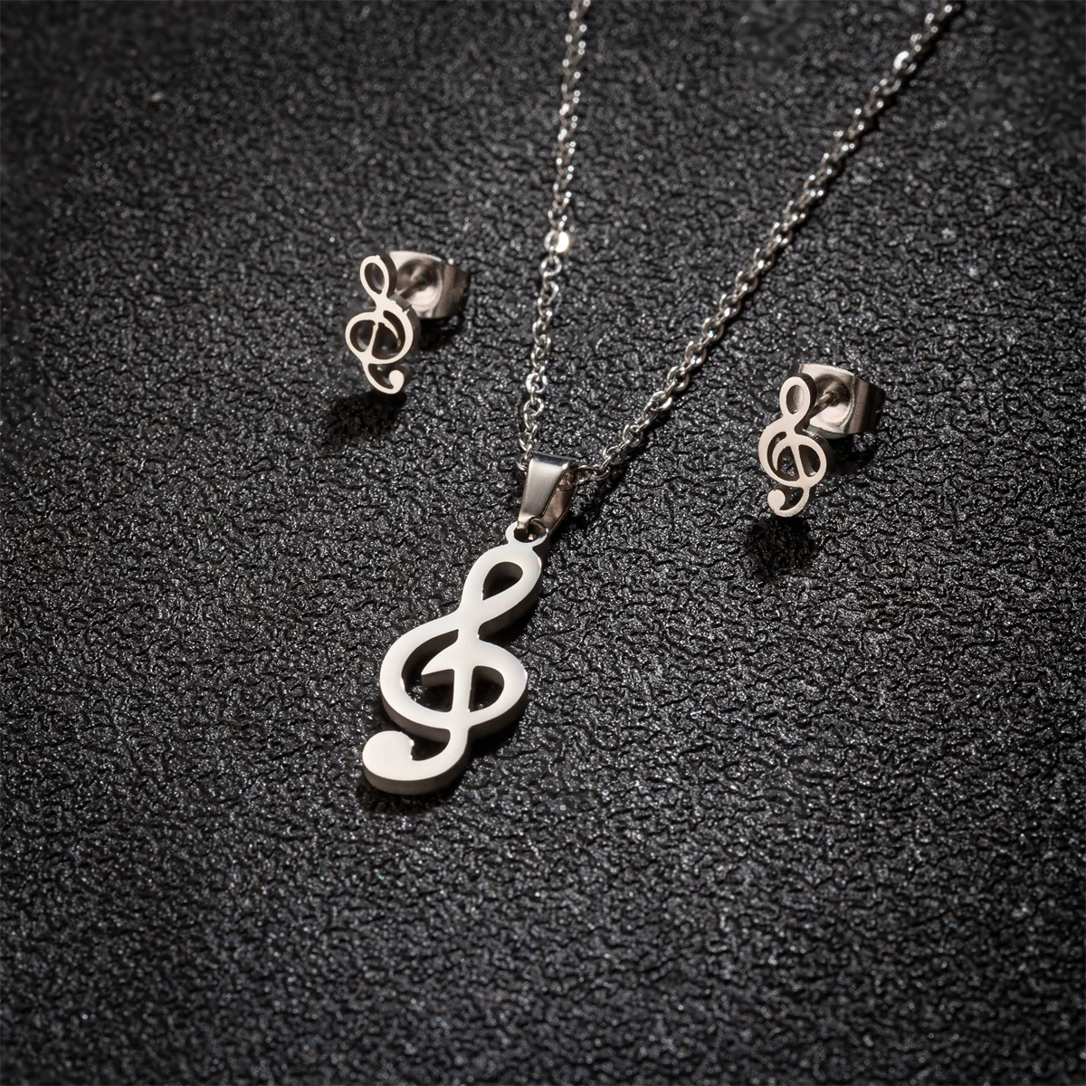 Hip Hop Stainless Stee Musical Note Jewelry Set For Girls Tragus Piercing Earring Necklace Pendant Clavicle Chain Choker